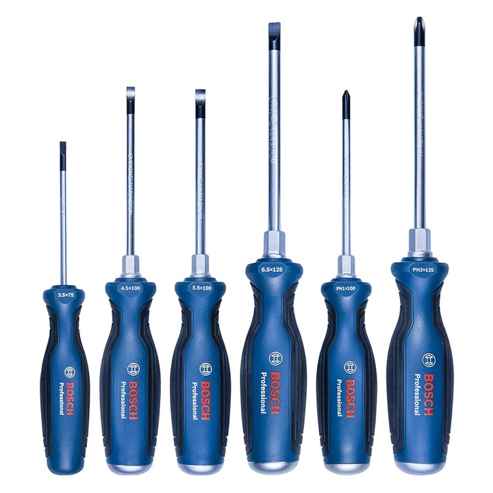 Комплект 6 ударни отвертки BOSCH PRO Screwd, профил PH/SL, дължина 75 - 125 mm