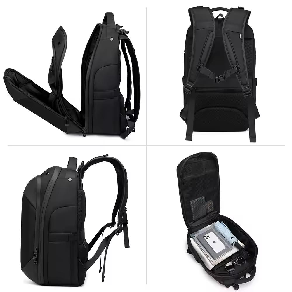 Rucsac Ozuko, compatibil cu laptop 15.6 inch, material oxford impermeabil, 28 L, structura multi-divizata, 46x18x32 cm, negru