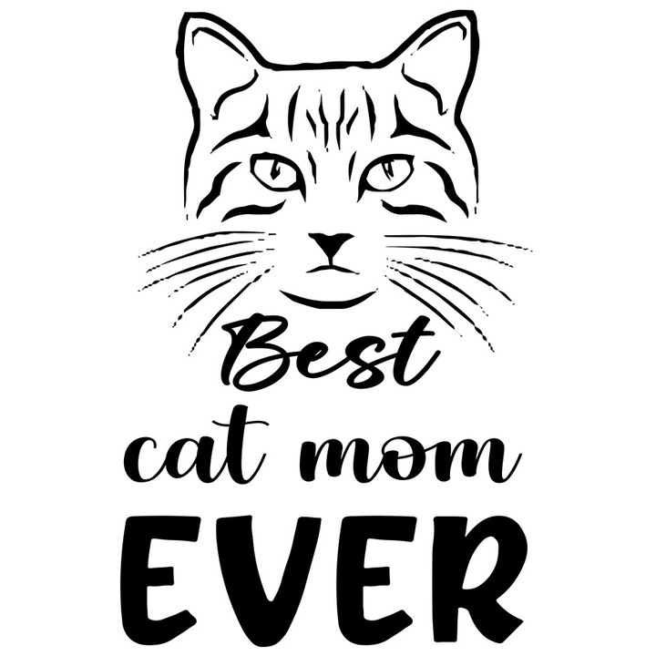 Sticker Exterior cu o pisica pentru cea mai buna mama crescatoare de pisici dintotdeauna, Vinyl Negru, 50 cm