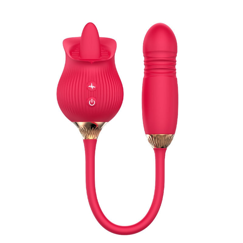 Dildo Vibrator 5 in 1, Wireless, 10 Moduri De Penetrare, Limba Vibratoare, Waterproof, Rosu, G-Spot