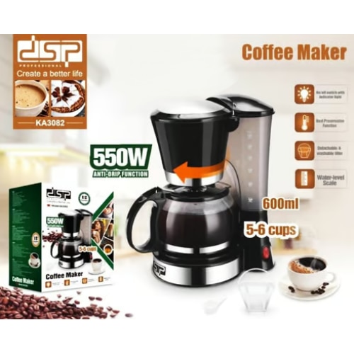 Aparat de cafea cu filtru, DSP, 550W, 600ml, Negru/Argintiu, 21x15x27cm
