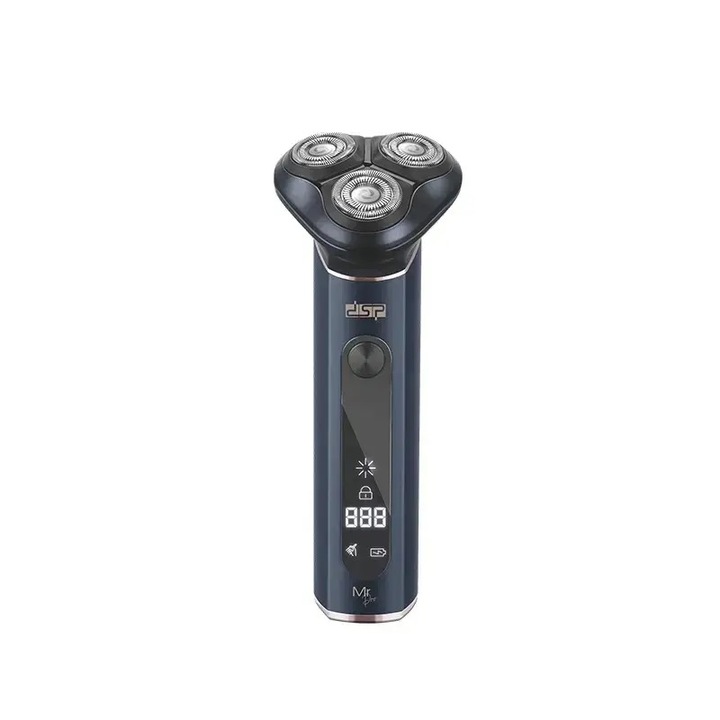 Aparat de ras electric DSP, 3W, lame inox, ecran digital, 2800 rpm, autonomie 200 min, IPX7, albastru