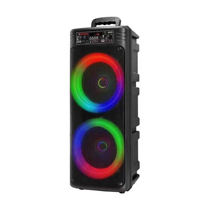 Boxa Portabila Kimiso QS-7604, 10W, 6.5''x2, FM, Bluetooth, LED RGB, cu microfon karaoke, 21x19x50cm