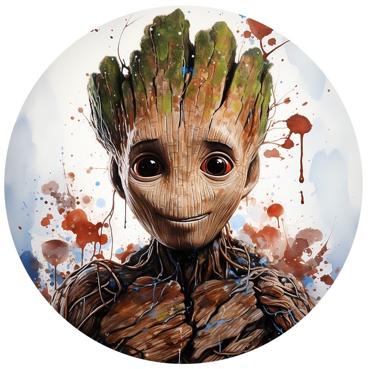 Sticker Cu Groot, Guardians Of The Galaxy, Marvel, Personaj, Extraterestru, cu Margini Albe, PVC Vinyl 10 cm