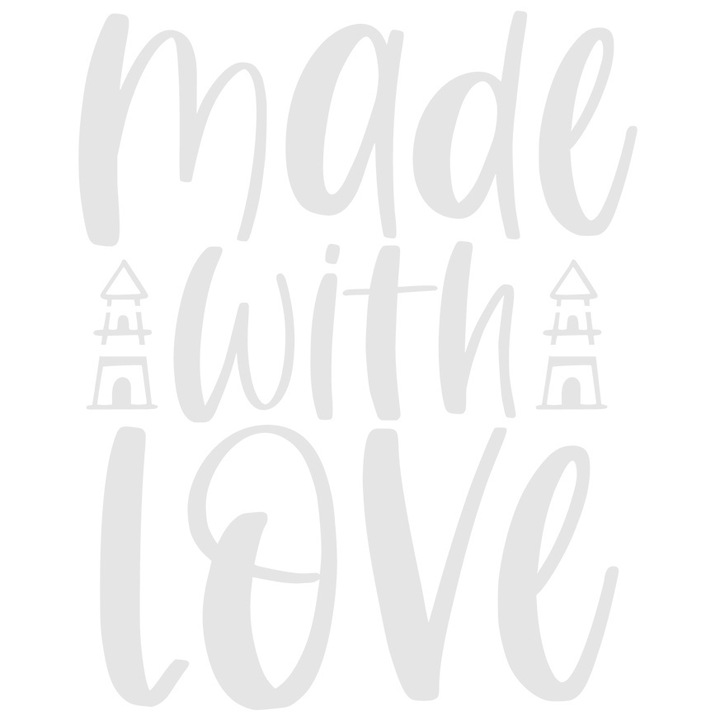 Sticker Exterior cu 2 turnulete si mesajul in engleza "Made with love" - facut cu iubire, Vinyl Alb, 30 cm