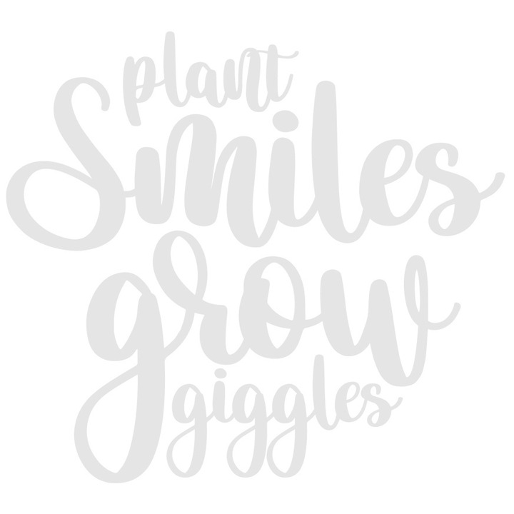 Sticker Exterior cu mesaj in engleza "Plant smiles, grow giggles" - planta zambeste, cresc chicotelile, Vinyl Alb, 70 cm