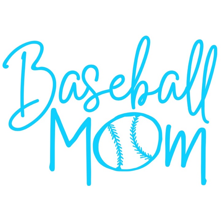 Sticker Exterior pentru mamele de sportivi cu minge de baseball si mesajul in engleza "Baseball mom", Vinyl Albastru, 70 cm