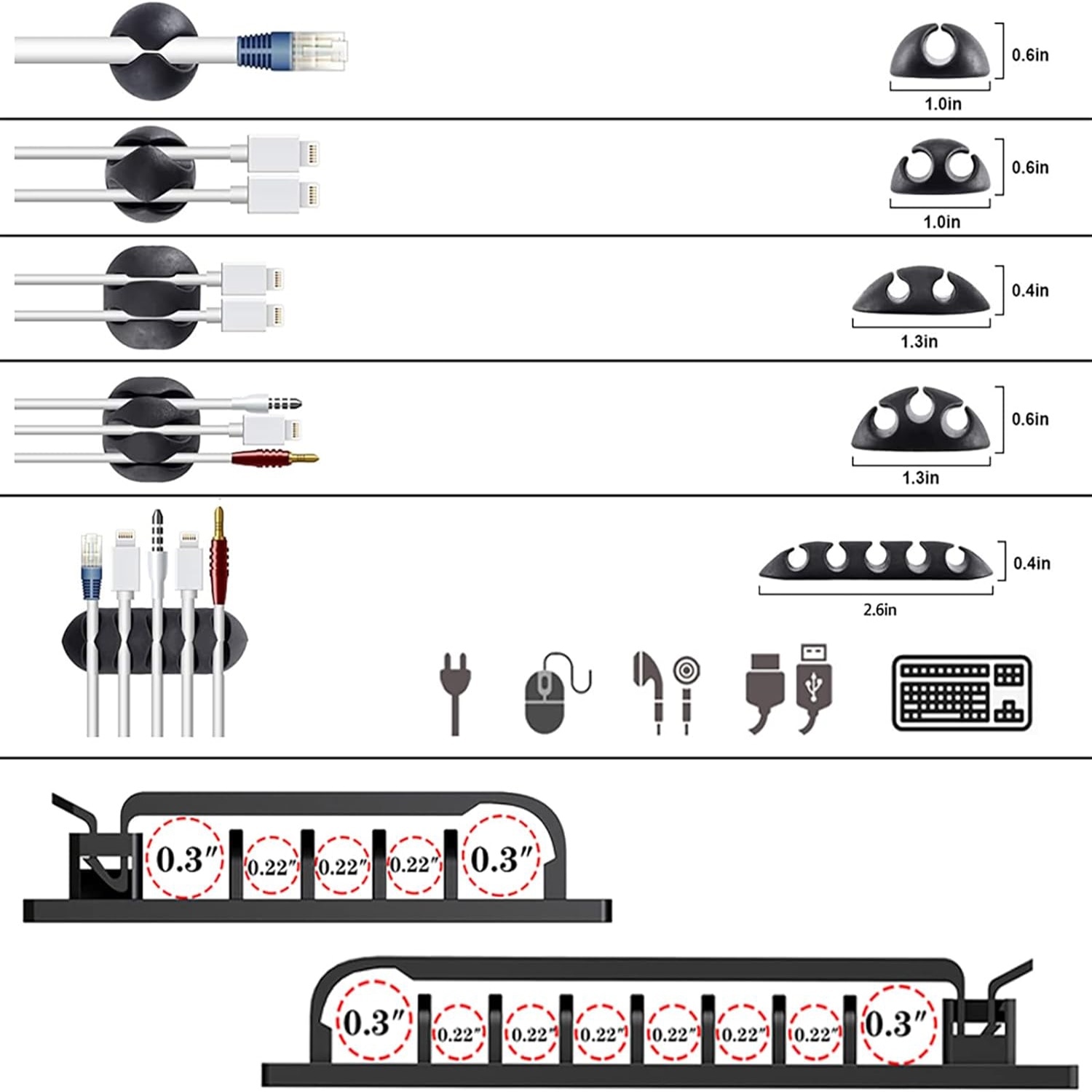 Set Riglete Cabluri Set organizare cabluri, 173 piese, negru si transparent, kit complet ...