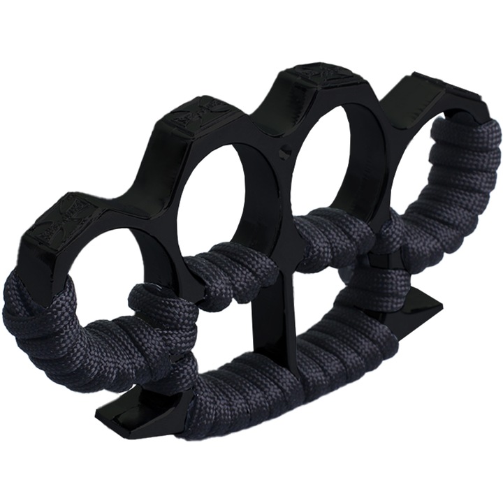 Pumnal tip box, Minetgnon®, cu snur, rozeta auto aparare, patru degete, Aliaj, 11.8cm, 165g, Negru