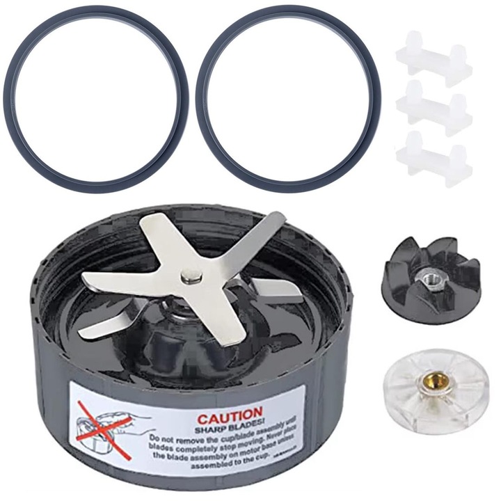 Set 8 Piese de Schimb pentru Blender, Nybgyy, Lame 6-fin, Inox, Etansare Perfecta, 10.4cm, Gri