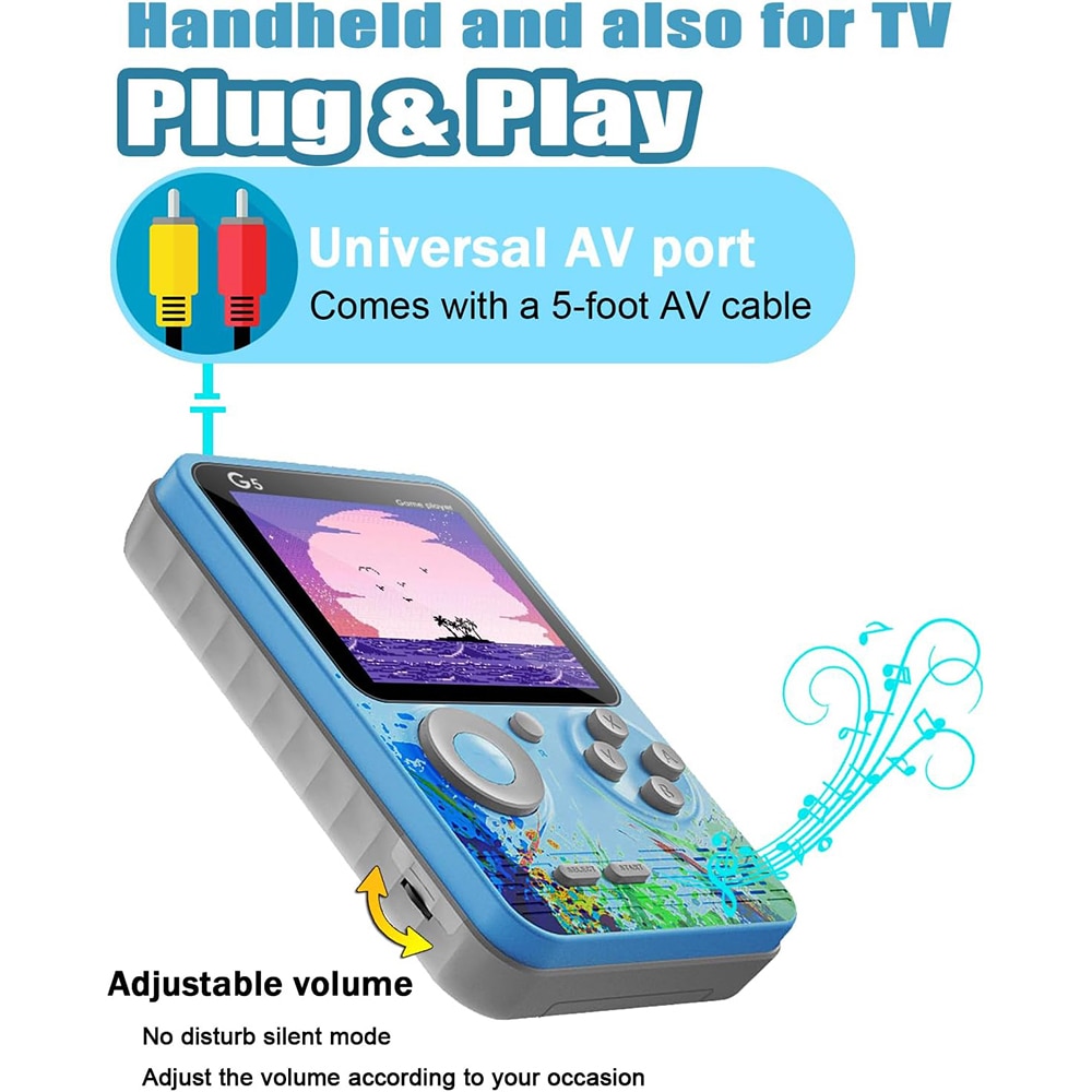 Consola Portabila JESWO G5, 500 jocuri, ecran 3 inch, baterie 1000mAh, Albastru