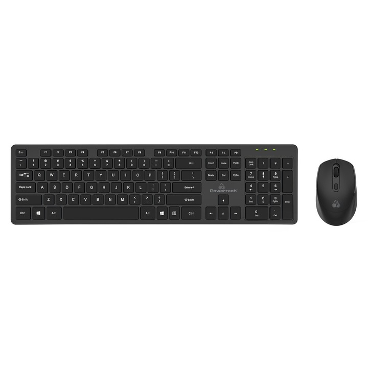 Set Tastatura si Mouse Wireless PowerTech PT-1189, 1600DPI, Negru