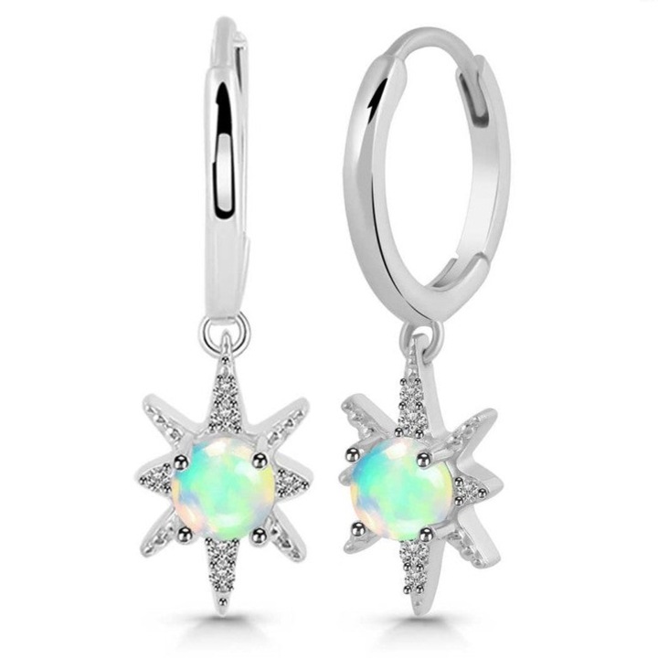 Cercei stud opal din argint Hoop star, Druzy, piatra semipretioasa
