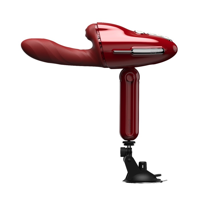 Qingnan Sex Machine No.9, Rezgések és forgások, Szilikon, Piros, 67x79x284mm