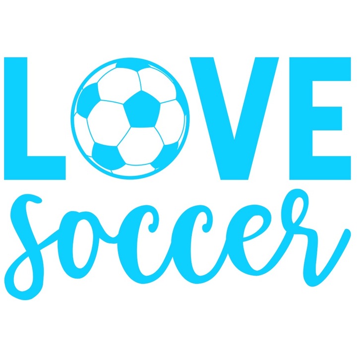 Sticker Exterior cu o minge de fotbal pentru iubitorii sportului cu textul in engleza "Love soccer", Vinyl Albastru, 90 cm