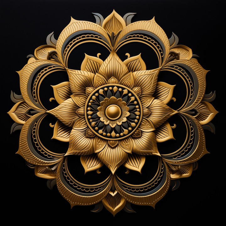 Картина на платно Кралска мандала злато 3, дзен, ин ян, за спалня и всекидневна, 50 х 50 см