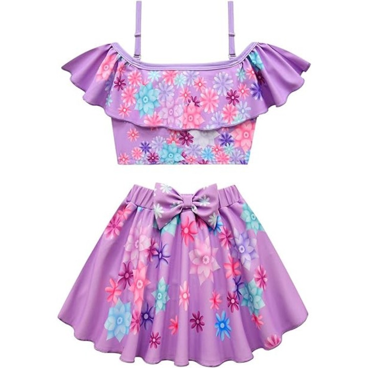 Costum de baie 2 piese pentru fete, violet floral, 10-12 ani, Coolproud