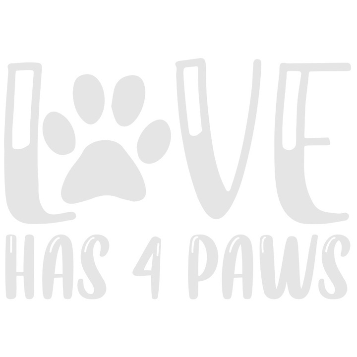 Sticker Exterior pentru iubitorii de animale de companie cu mesajul "Love has 4 paws" - iubirea are 4 labute, Vinyl Alb, 25 cm