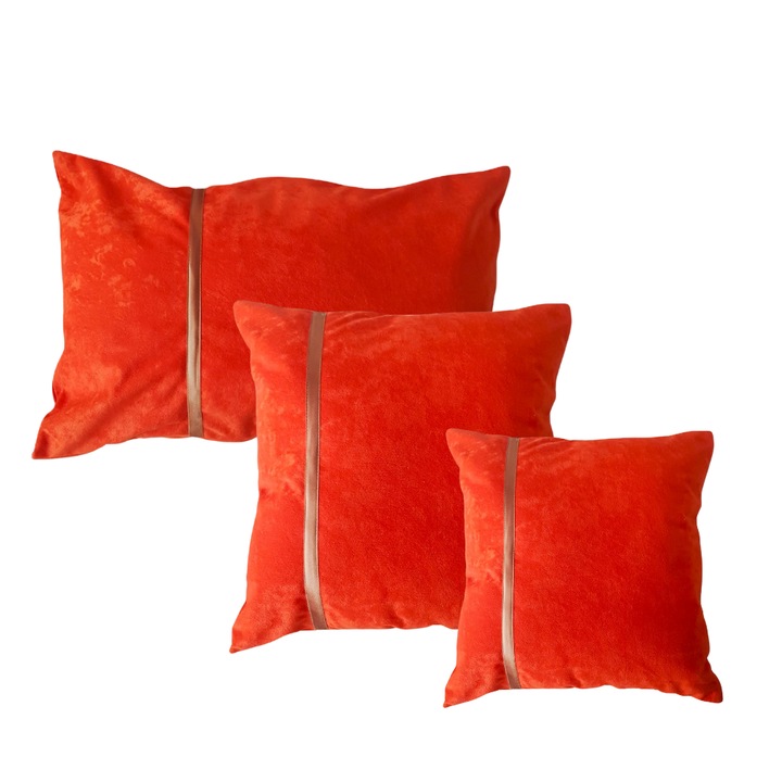 Комплект 3 възглавници за декорация на дома Kotonia - обикновени, оранжеви с контрастен декоративен капитон