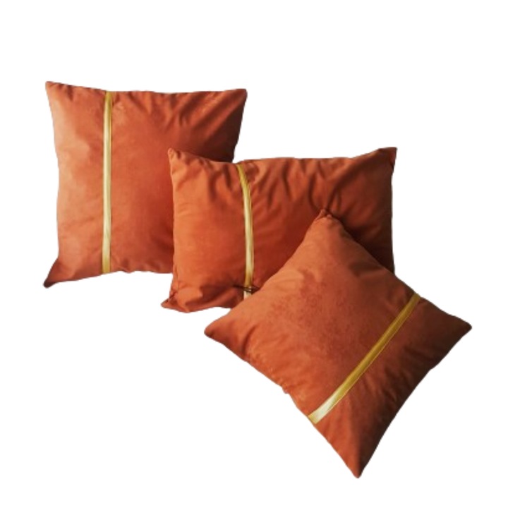 Комплект 3 възглавници Kotonia Home decor - изчистени, цвят коняк с контрастен декоративен капитон