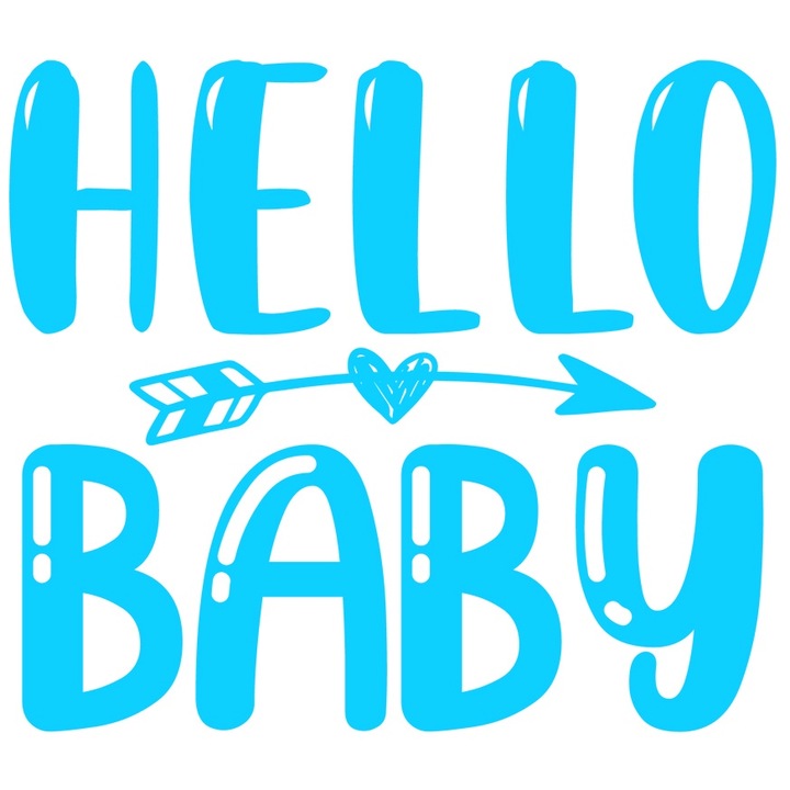 Sticker Exterior cu un salut adresat iubitei "Hello, baby" - buna iubito, Vinyl Albastru, 30 cm