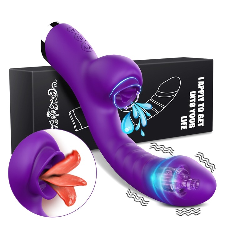 FairyKiss® Tongue Licking Vibrator секс играчки, 2 в 1 с клитор и стимулатор на G-точката, ABS + медицински силикон, USB зареждане, Realistic Sensations Sex Toys, лилаво