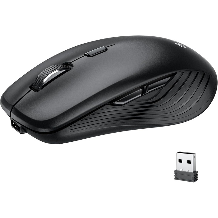 Egér MD179 iClever vezeték nélküli, kettős mód, 2,4 GHz-es USB-vevő, újratölthető, több eszközön, több operációs rendszerrel, csendes, fekete