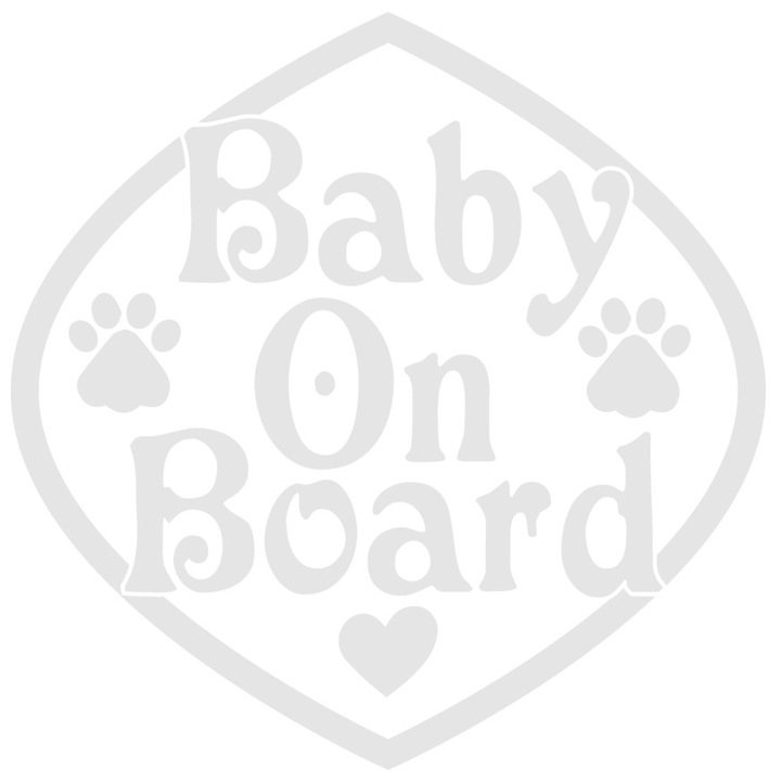 Sticker Exterior cu inimioara si urme cu textul "Baby on board" - bebelus la bord, Vinyl Alb, 50 cm