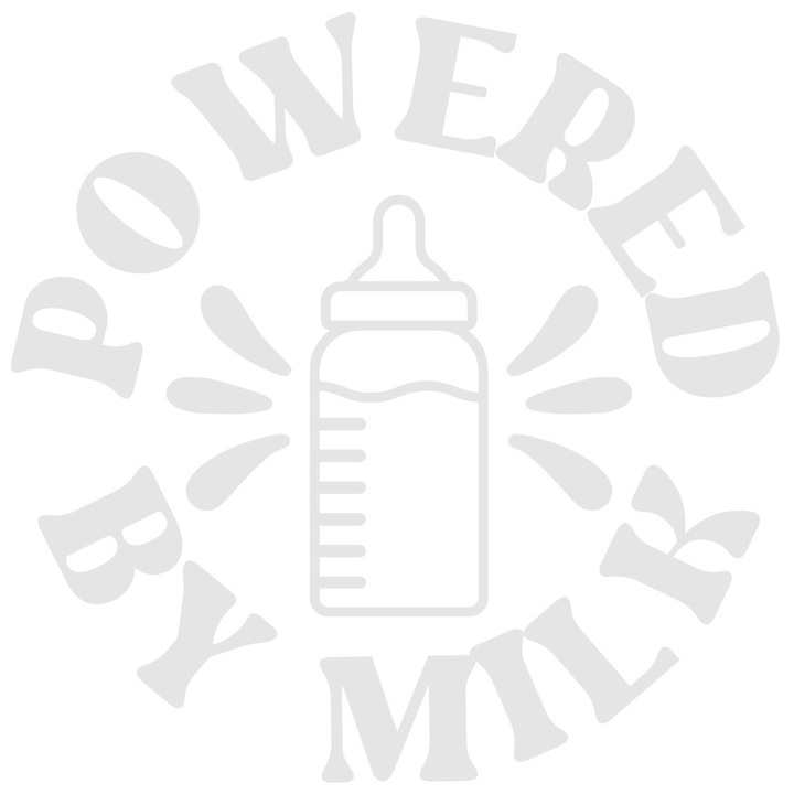 Sticker Exterior cu textul in engleza "Powered by milk" - alimentat cu lapte biberon bebelus, Vinyl Alb, 50 cm