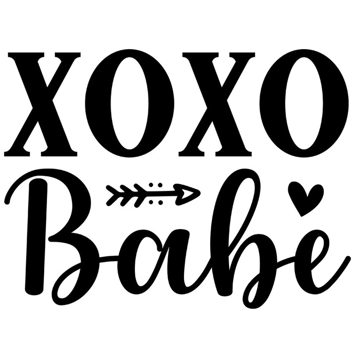 Външен стикер с надпис на английски "XOXO, babe" - бебешка целувка, черен винил, 70 см