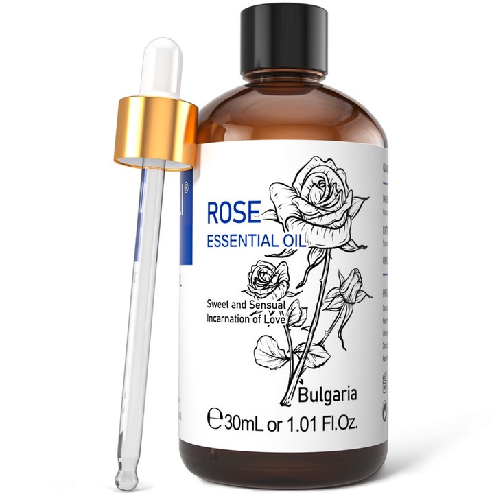 HIQILI Розово етерично масло, 100% чисто, парна дестилация, 30 ml