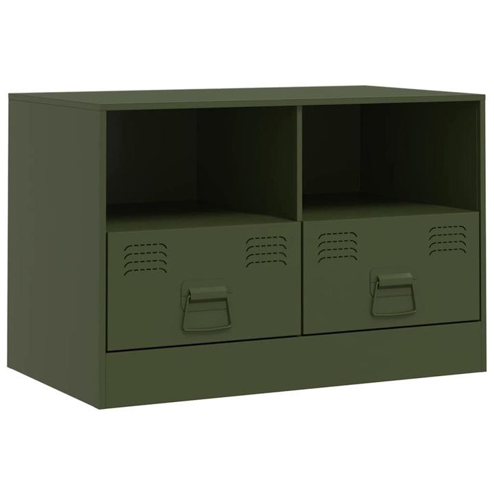 Comoda TV vidaXL, verde masliniu, 67x39x44 cm, otel, 11.1 Kg