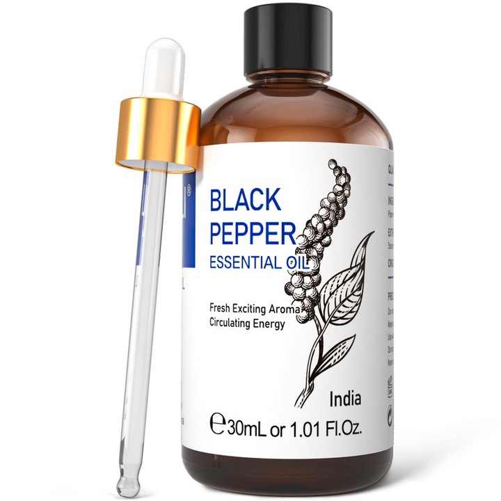 Ulei Esential de Piper Negru HIQILI, 100% Pur si Natural, pentru Difuzor, Utilitati Casnice, 30ml