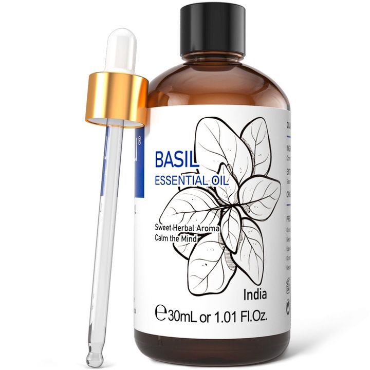 Ulei esential de busuioc HIQILI, 100% pur, nediluat pentru piele, difuzor, 30 ml