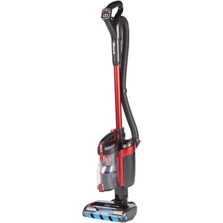 Aspirator fara fir cu tehnologie Anti Hair-Wrap si Powerfins Shark, 450 W, 28.8V, filtru HEPA, negru/rosu