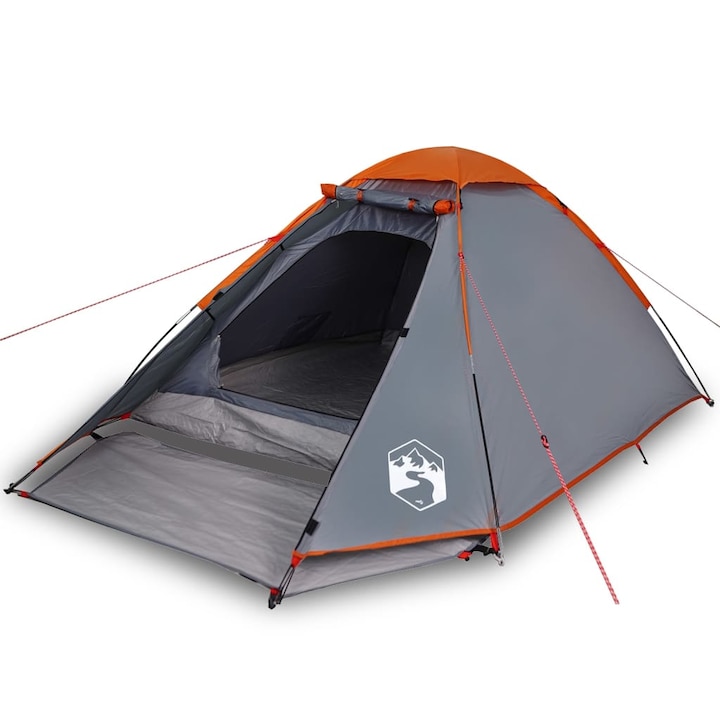Cort de camping pentru 2 persoane vidaXL, gri/portocaliu, impermeabil, 2.35 Kg