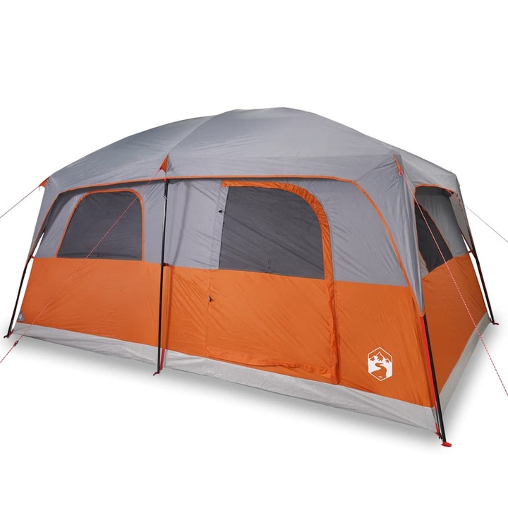 Cort de camping pentru 10 persoane vidaXL, gri/portocaliu, impermeabil, 13.65 Kg