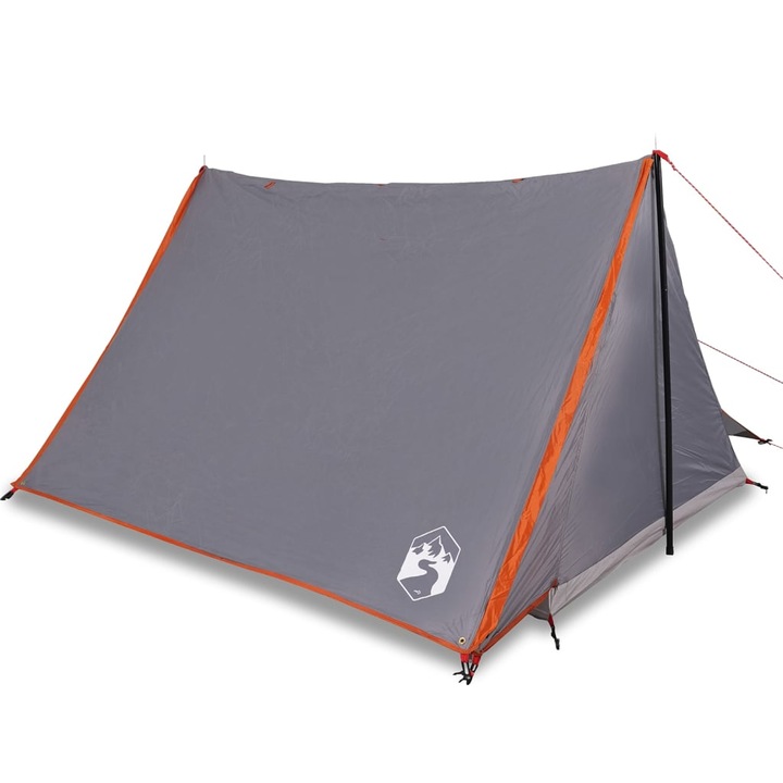 Cort de camping pentru 2 persoane vidaXL, gri/portocaliu, impermeabil, 3.4 Kg