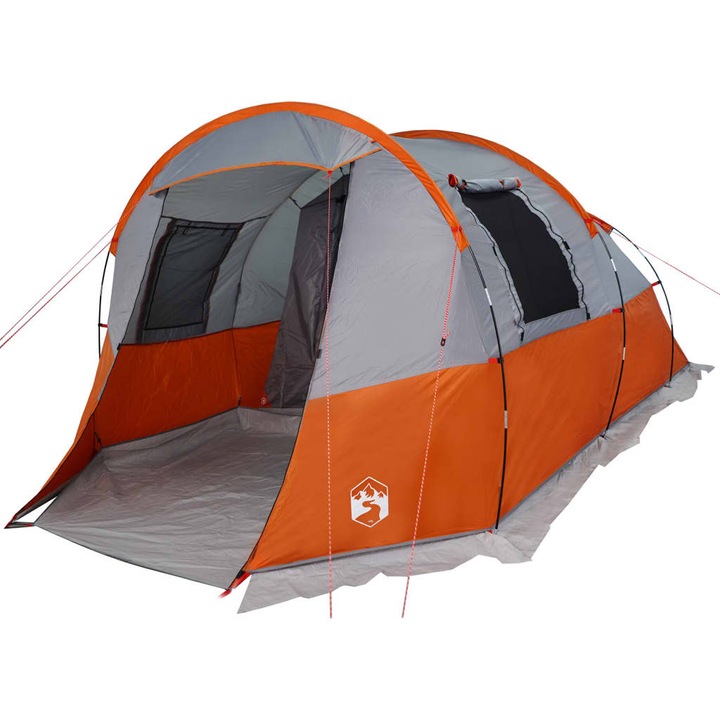 Cort de camping tunel 4 persoane vidaXL, gri/portocaliu, impermeabil, 8.05 Kg