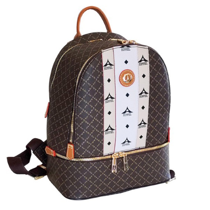 Rucsac La Tour Eiffel, maro cu bej, 32x26x13cm