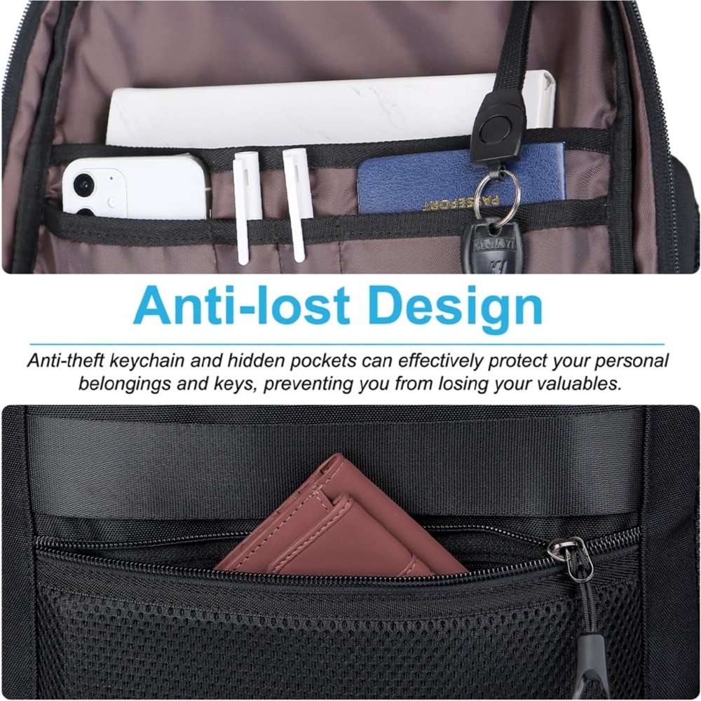Rucsac Business Multifunctional, EYUSALL, Rezistent la apa, cu Port de incarcare USB, Ergonomic, 30 x 14 x 45cm, Negru