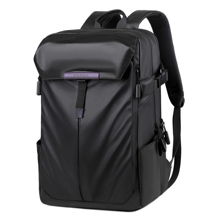 Раница за лаптоп за пътуване, EYUSALL, 2 отделения, преден джоб x 1, страничен джоб x 2, водоустойчива, устойчива на надраскване, 17,3 инча, 32 x 16 x 46 cm, черна