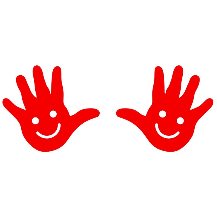 Sticker Exterior cu 2 manute cu fete care zambesc - copilarie joaca fericire, Vinyl Rosu, 25 cm