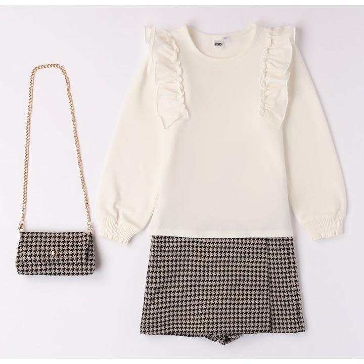 Compleu fete bluza, bermude si gentuta 4.7620, portocaliu, Alb/Negru