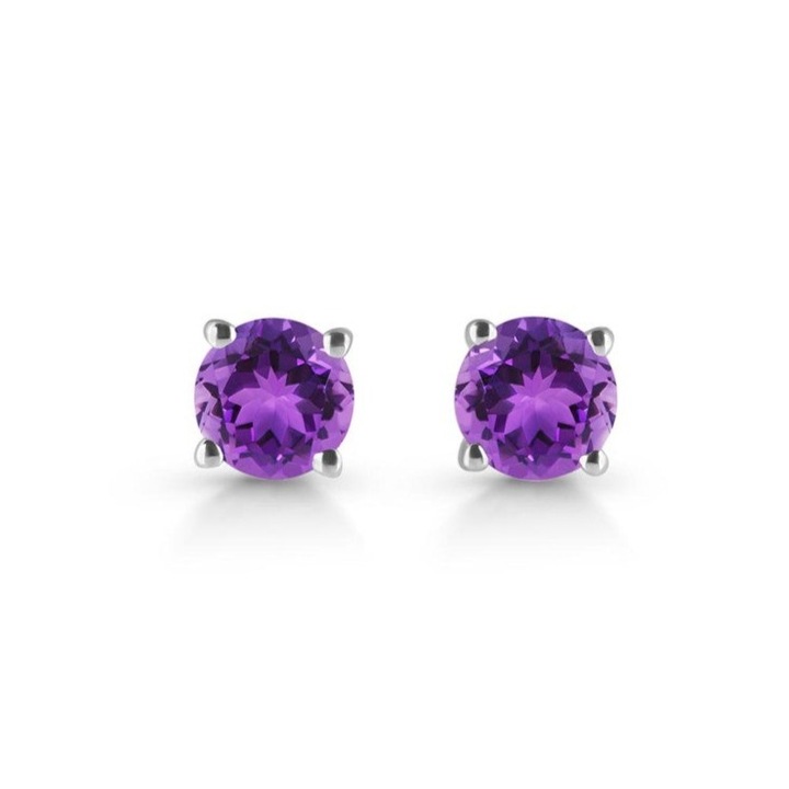 Cercei stud ametist argint 6 mm Round/4, Druzy, piatra semipretioasa