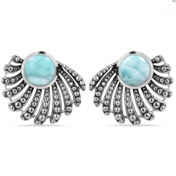 Cercei stud larimar Shell, Druzy, piatra semipretioasa