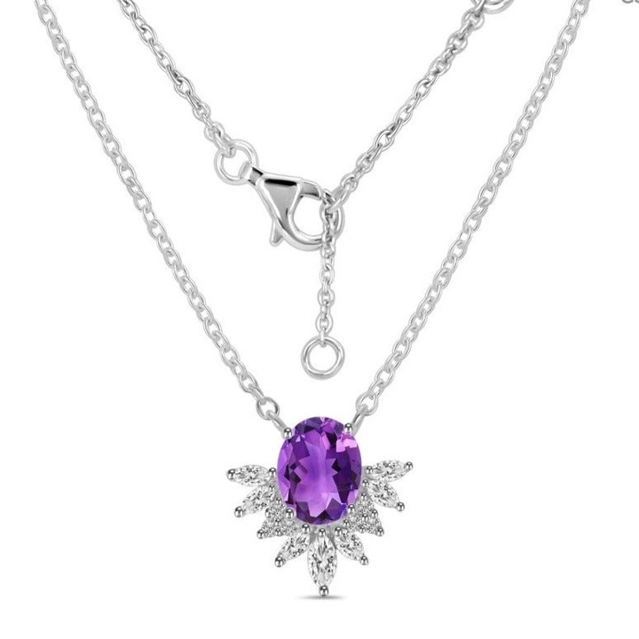 Colier ametist, topaz alb din argint Marquise 8 mm, Druzy, piatra semipretioasa