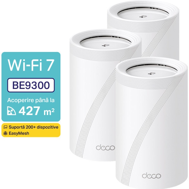 Sistem Mesh Wi-Fi TP-Link Deco BE65(3-pack), BE9300, Tri-Band, Wi