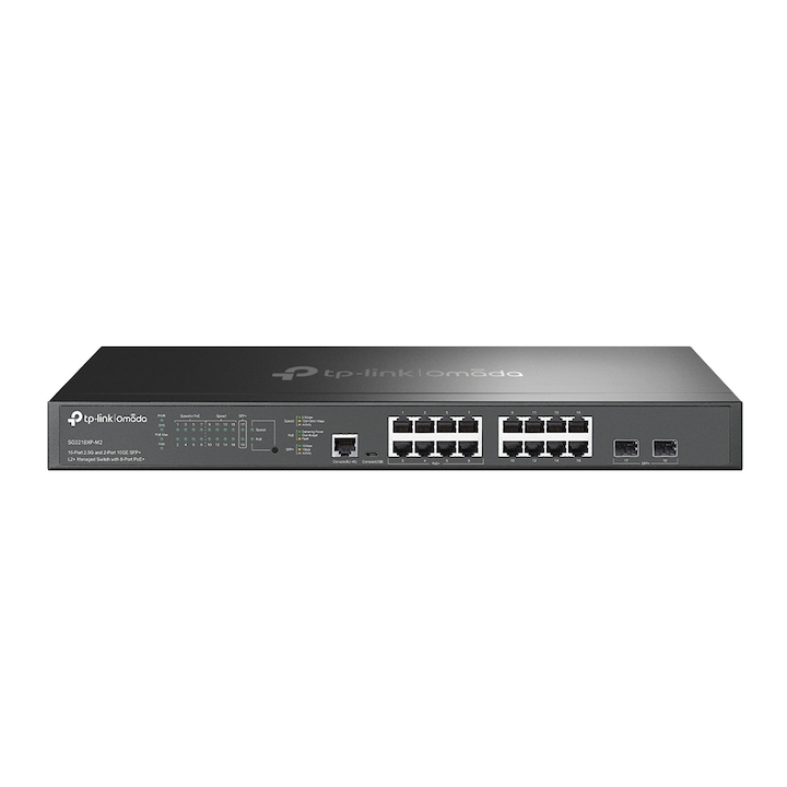 TP-Link Switch SG3218XP-M2, 16x2.5Gbps(8xPOE+) + 2x10G SFP+ + 1xkonzol port + 1xMicro-USB port, Menedzselhető Rackes