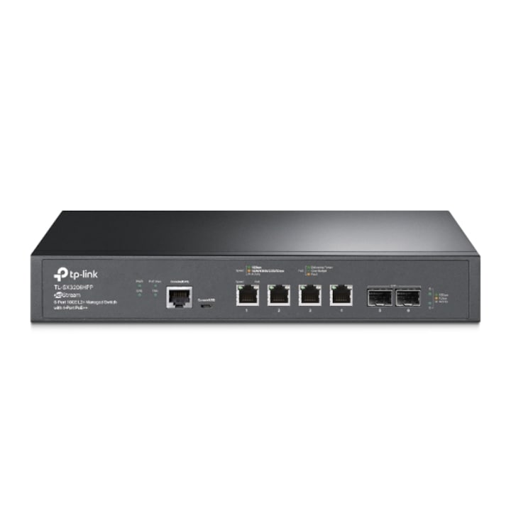 Суич TP-Link JetStream 6-порта 10GE L2+, 4 PoE++ TL-SX3206HPP, Интерфейс: 4× 100